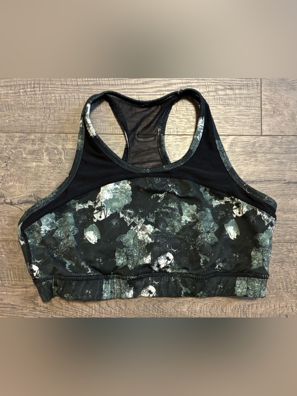 Threads 4 Thought Racerback Sports Bra - Green Floral/ Camo Print - Sz: M